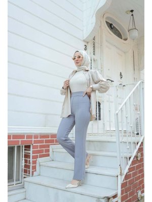 Gri İspanyol Paça Likralı Zara Krep Pantolon