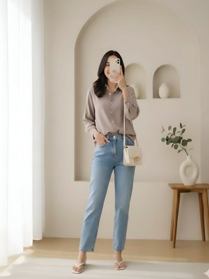 20647gml Sedef Düğmeli Kısa Gömlek