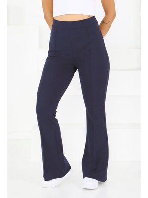 Lacivert Lacıvert Çımalı İspanyol Paça Krep Pantolon Lacivert Lacıvert Çımalı İspanyol Paça Krep Pantolon