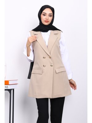 Taş Düğmeli Cepli Yelek