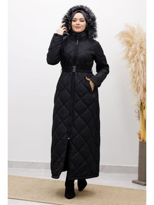 Siyah Fermuarlı Kapitone Mont