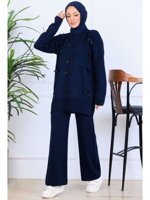 Lacivert Fiyonk Detaylı Triko Takım