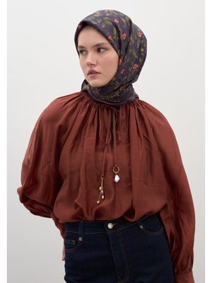 Mor Leana Desen Pamuklu Viskon Eşarp
