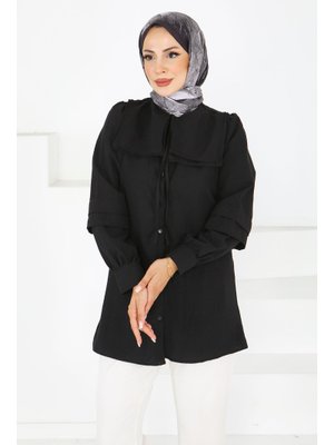 Siyah Sıyah Kare Yaka Detaylı Dokuma Tunik Siyah Sıyah Kare Yaka Detaylı Dokuma Tunik