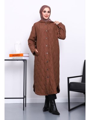 Kahverengi Kapitone Kapüşonlu Kap