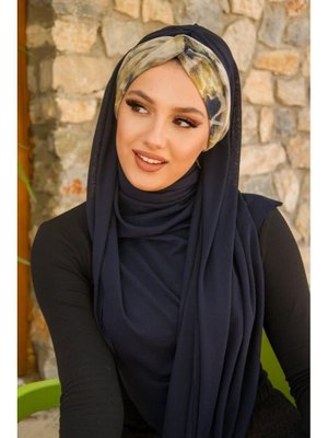 Lacivert Batik Desen Burgu Hazır Şal