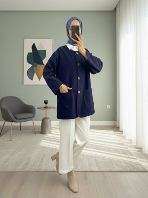 Laci Çift Cepli Önü Düğmeli Kaşe Ceket