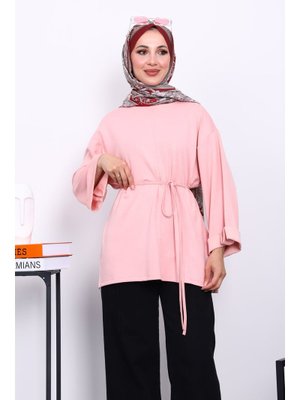 Pudra Yanları Yırtmaçlı Bel İpli Tunik Pudra Yanları Yırtmaçlı Bel İpli Tunik