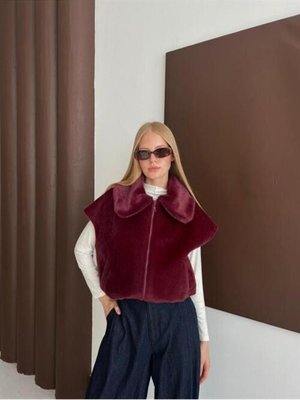 Bordo Kısa Kürk Yelek