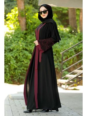 Volan Kollu Bordo Abaya 55084br Volan Kollu Bordo Abaya 55084br