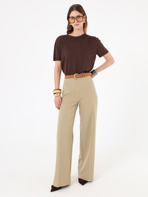 Palazzo Kalıp Yandan Fermuarlı Klasik Pantolon Açık Haki