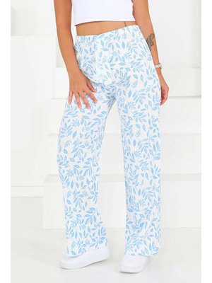 Bebe Mavi Desenli Beli Lastikli Bürümcük Pantolon