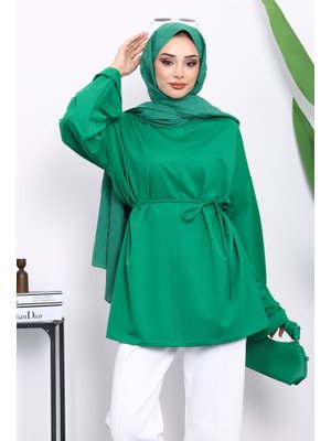 Yeşil Yanları Yırtmaçlı Bel İpli Tunik Yeşil Yanları Yırtmaçlı Bel İpli Tunik