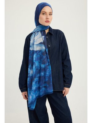 70x190 Cm Zamansız Hayal Lacivert Efilia Desenli Şal