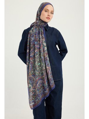 70x190 Cm Ebedi Saraylar İndigo Vierra Desenli Viskon Şal