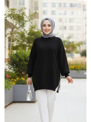 Zincir Detaylı Siyah Kazak Tunik 17202s Zincir Detaylı Siyah Kazak Tunik 17202s