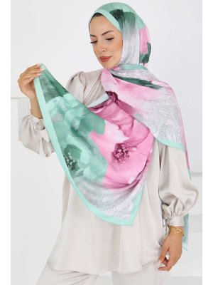 Açık Haki Kıraş Büyük Çiçek Desenli Şal Açik