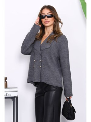 Antrasit Kruvaze Yaka Düğmeli Triko Hırka