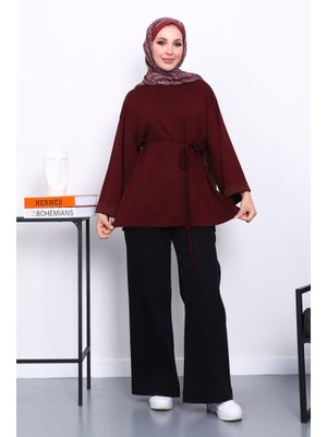 Mürdüm Yanları Yırtmaçlı Bel İpli Tunik Mürdüm Yanları Yırtmaçlı Bel İpli Tunik