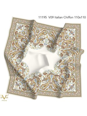 Mavi Desenli İtalyan Şifon Seri Eşarp Askısı İle Birlikte 110x110 Cm Kahve