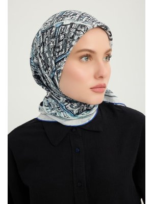 90x90 Cm Yankılar Şehri Mavi Vierra Desenli Viskon Eşarp