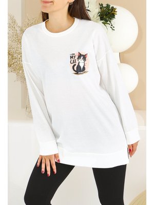 Beyaz Uzun Kollu Baskılı Süprem Tunik Beyaz Uzun Kollu Baskılı Süprem Tunik