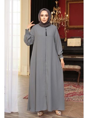 Fermuarlı Gri Abaya 26302gr