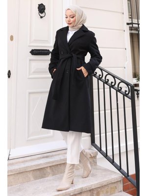 Siyah Kuşaklı Kaşe Kaban