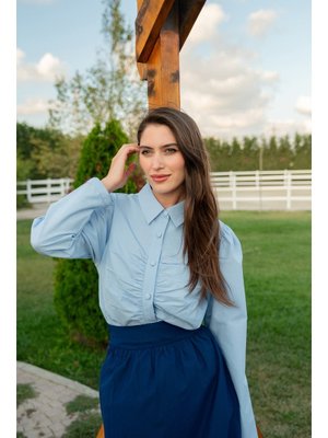 Mavi Büzgü Detay Poplin Gömlek