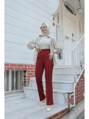 Bordo İspanyol Paça Likralı Zara Krep Pantolon