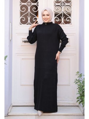 Fitilli Siyah Triko Elbise 60481s Fitilli Siyah Triko Elbise 60481s