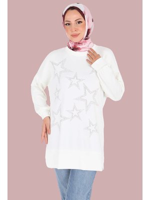 Beyaz Yıldız Taş Detaylı Oysho Tunik