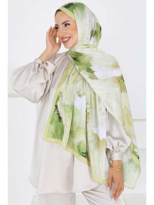 Sarı Kıraş Büyük Çiçek Desenli Şal Sari