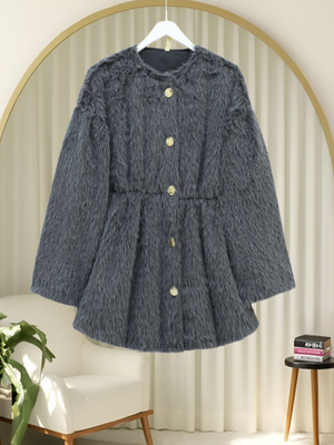 Füme İçi Astarlı Beli Büzgülü Kürklü Ceket