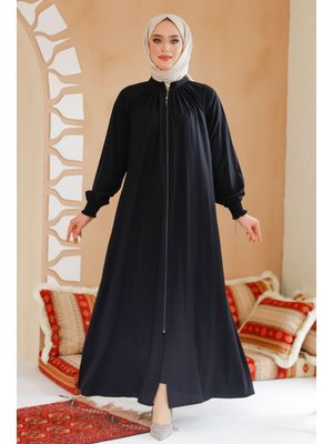 Fermuarlı Siyah Ferace 45293s