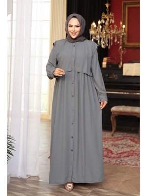 Düğmeli Gri Ferace 26441gr