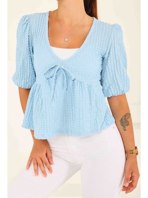 Bebe Mavi Buffle Kısa Kollu Bluz