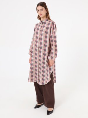 Desenli Soyut Balon Kollu Uzun Tunik Desenli Soyut Balon Kollu Uzun Tunik