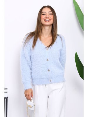 Bebe Mavi Düğmeli Kısa Angora Yumoş Triko Hırka