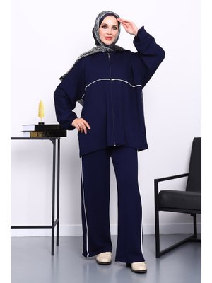 Lacivert Fermuarlı Sweat Pantolonlu Modal Takım