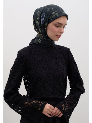 Koyu Yeşil Gısele Desen Pamuklu Viskon Eşarp