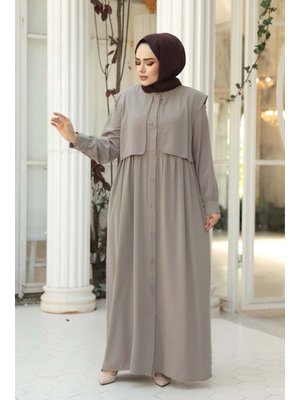 Düğmeli Bej Ferace 26441bej