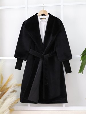 Siyah Kolu Ribanalı Şal Yaka Astarlı Kaşe Kaban