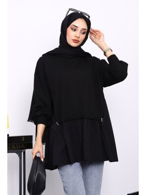 Siyah Büzgü Detaylı Garnili Tunik Siyah Büzgü Detaylı Garnili Tunik