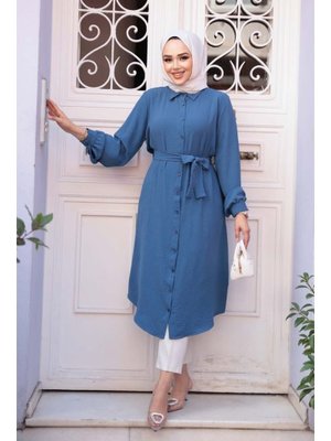 Düğmeli İndigo Mavisi Tunik 32172ım