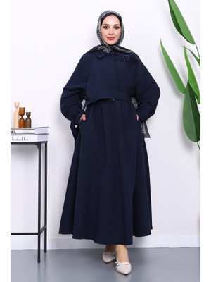 Lacivert Bel Lastikli Kemerli Trenç
