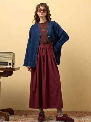 Bordo Fırfır Detay Poliviskon Etek