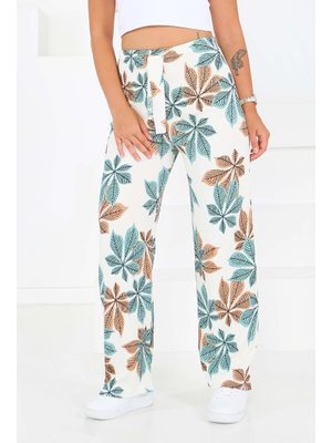 Mınt Desenli Beli Lastikli Bürümcük Pantolon Mint