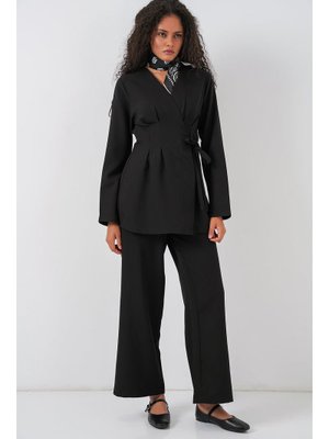 Siyah Kimono Pantolon Kumaş Takım Siyah Kimono Pantolon Kumaş Takım