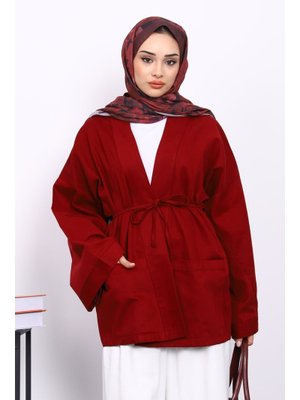 Bordo Cepli İp Detaylı Kanvas Ceket Bordo Cepli İp Detaylı Kanvas Ceket
